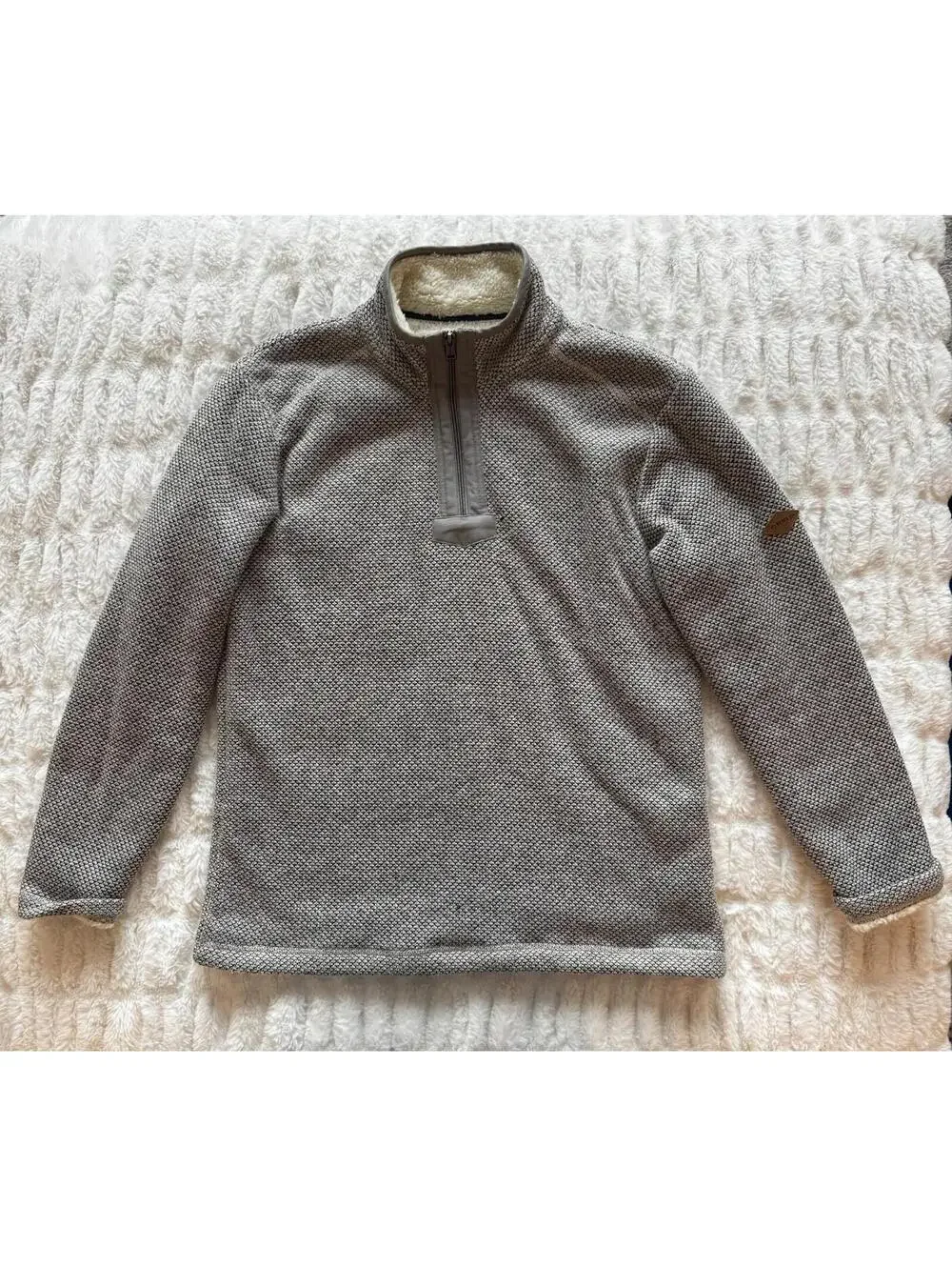 Orvis Sherpa Fleece Pullover Mens Medium Gray 1/4‎ Zip Sweater Heavy Knit Lined